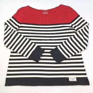 Talbots Top Womens Medium Red Black White Striped Colorblock Nautical Timeless